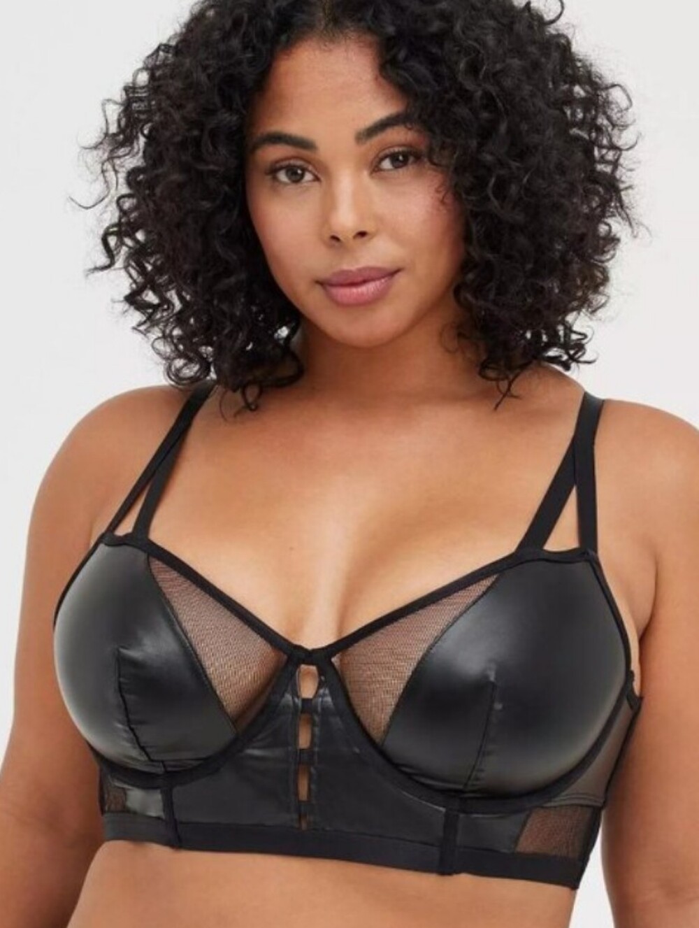 Torrid Black Longline Bustier Leather & Mesh Underwire Bra Strappy Size 2x